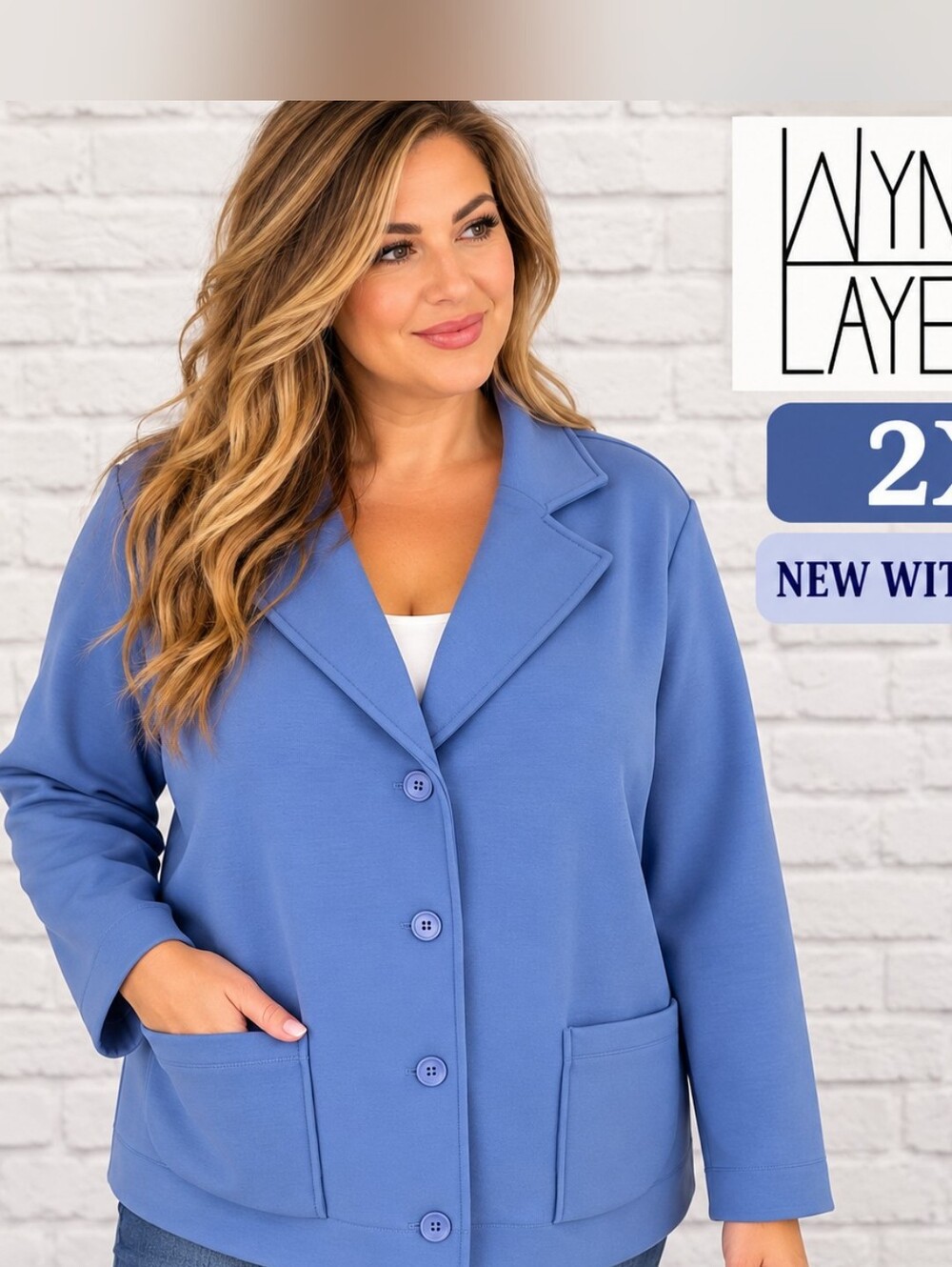Wynne Layers Blue Blazer Jacket Size 2X – Brand New